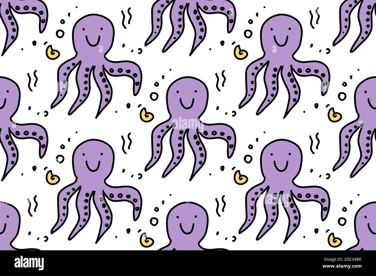 Motif Sea Life sans coutures avec adorable bougeodleoctoptus. Dessins à la main caricatures pieuvre. Arrière-plan marin. Illustration vectorielle pour votre tissu, textile Illustration de Vecteur