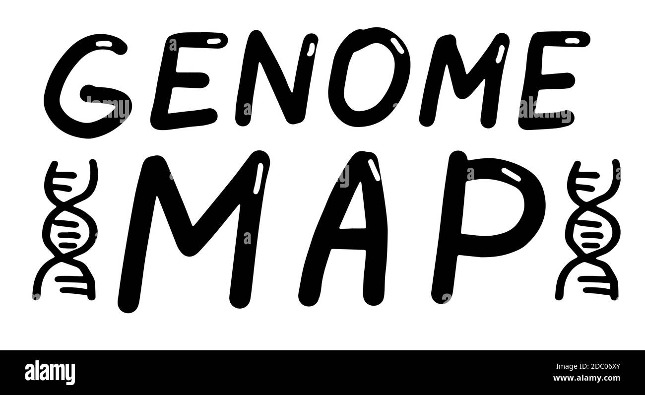 Carte génomique, tests génétiques, diagnostic. Illustration de la calligraphie lettrage. Vector eps manuscrit pinceau à la mode noir isolé sur fond blanc. Illustration de Vecteur