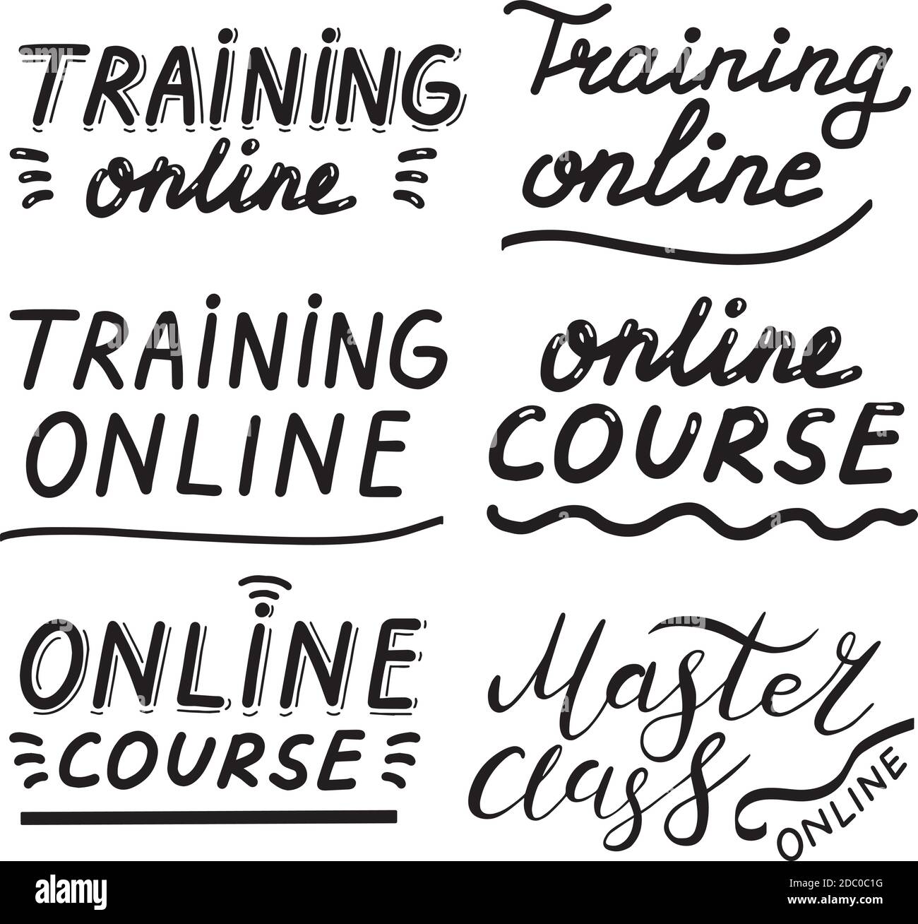 Formation en ligne, cours, master class, lettrage main calligraphie illustration. Vector eps brosse tendance isolée sur fond blanc. Illustration de Vecteur