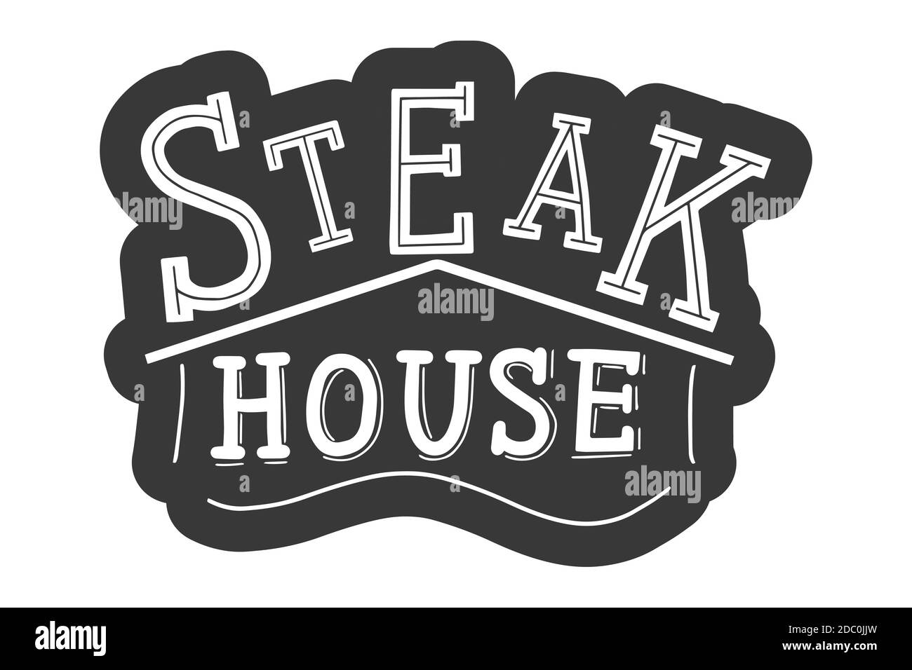 Steak House. Modèle de logo pour restaurant grill. Illustration de la calligraphie lettrage. Autocollant noir à la brosse manuscrite avec texte isolé Illustration de Vecteur