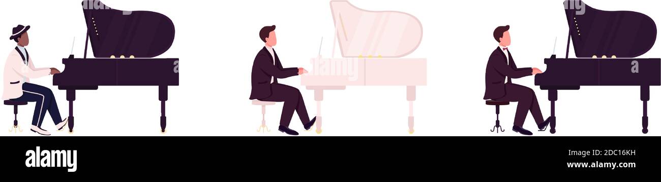 Caractère Sans Visage De Joueur De Piano Caucasien Plat Couleur