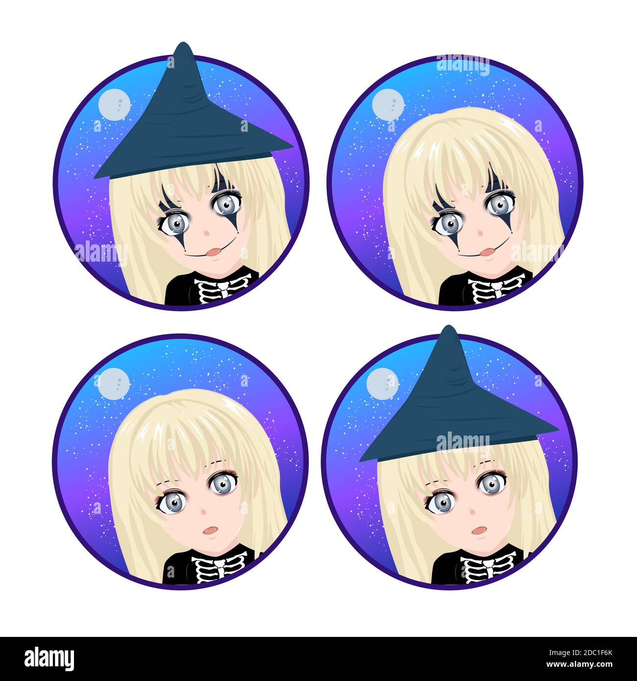 Halloween Vecteur Ensemble De Dessin Anime Anime Sorciere Fille Visage Heureux Arriere Plan Spe 10 Image Vectorielle Stock Alamy