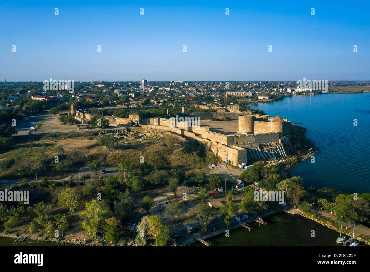 Panorama aérien de la forteresse médiévale d'Akkerman à Belgorod Dnestrovsky, Ukraine. Banque D'Images