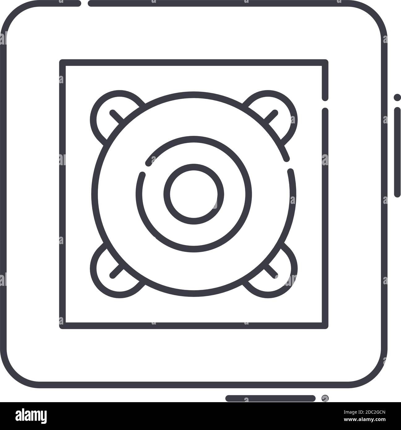 Icône de haut-parleur d'ordinateur, illustration isolée linéaire, vecteur de ligne mince, signe de conception Web, symbole de concept de contour avec trait modifiable sur blanc Illustration de Vecteur