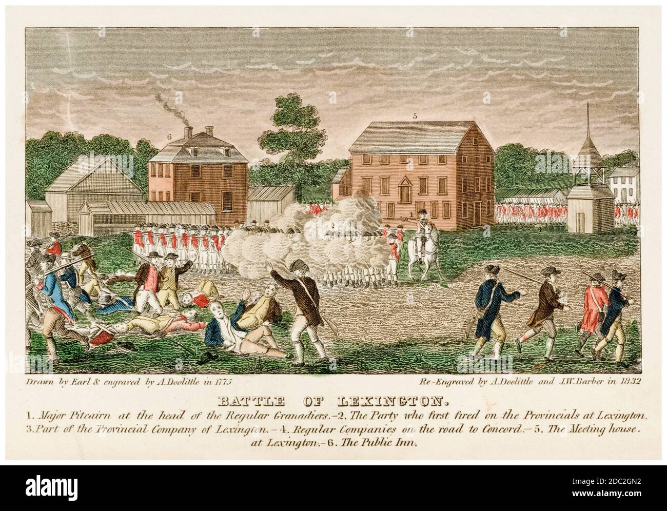 The Battle of Lexington, 19 avril 1775, l'une des premières batailles de la guerre d'indépendance américaine, imprimé par John Warner Barber, 1831 et 1846 Banque D'Images