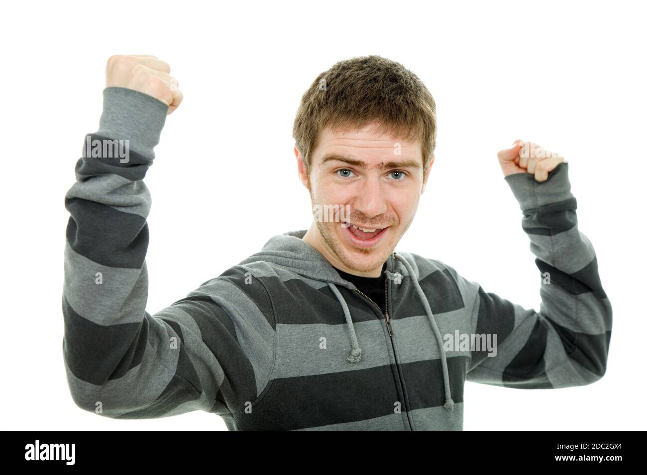 Happy Young man with arms isolated on white Banque D'Images