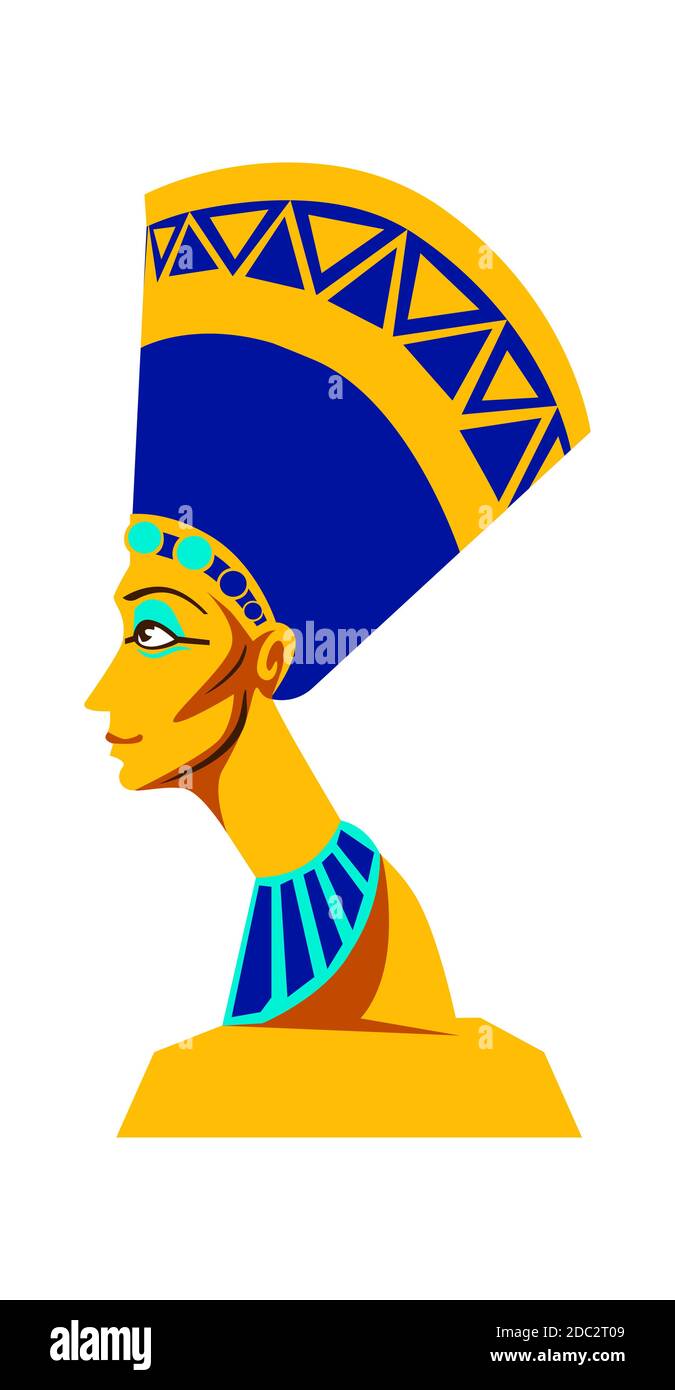 Statue de Nefertiti, reine femme pharaoh de l'Égypte ancienne, illustration vectorielle de dessin animé Illustration de Vecteur