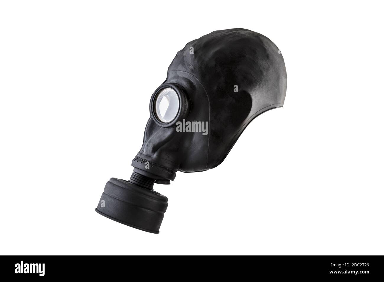 Masque à gaz noir isolé sur fond blanc avec masque de découpe. Pollution de l'environnement Banque D'Images