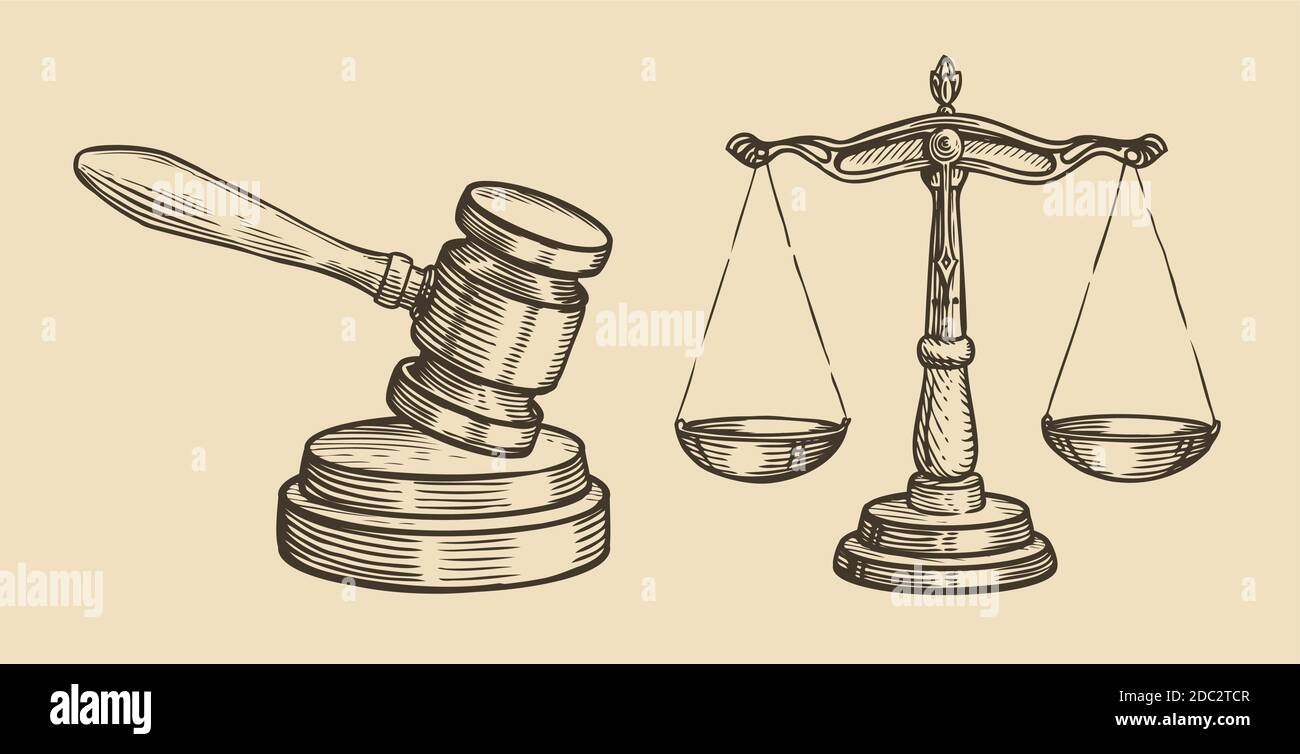 Croquis de justice. Juridiction, business concept vintage vecteur Illustration de Vecteur