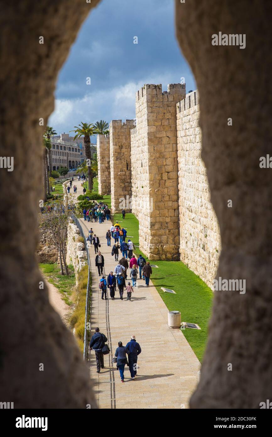 Israël, Jérusalem, vue de remparts près de la porte de Jaffa Banque D'Images