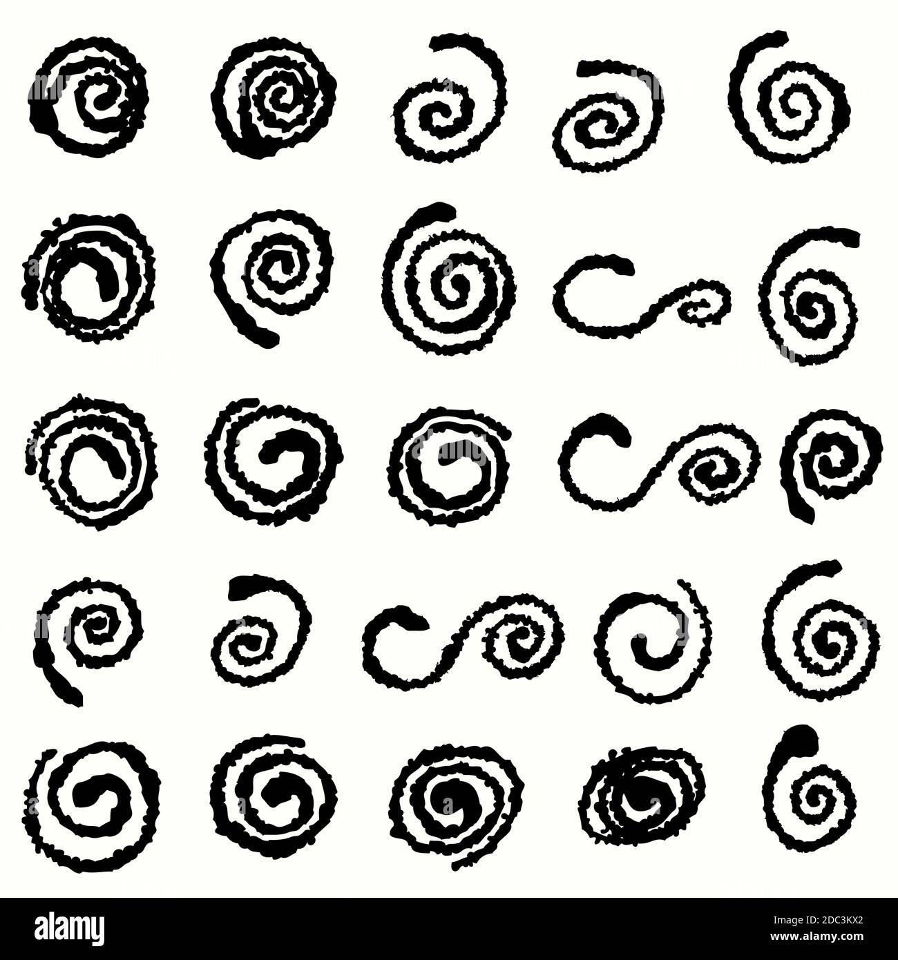 ensemble de spirales noires dessinées à la main sur blanc Illustration de Vecteur