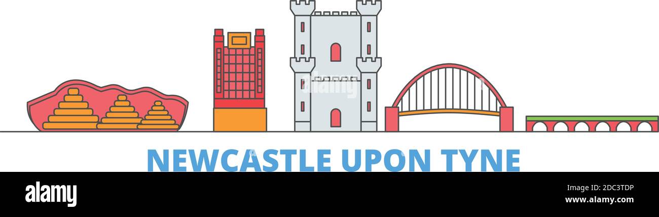 Royaume-Uni, Newcastle upon Tyne line Cityscape, vecteur plat. Monument de la ville de voyage, illustration d'oultine, icônes du monde de ligne Illustration de Vecteur