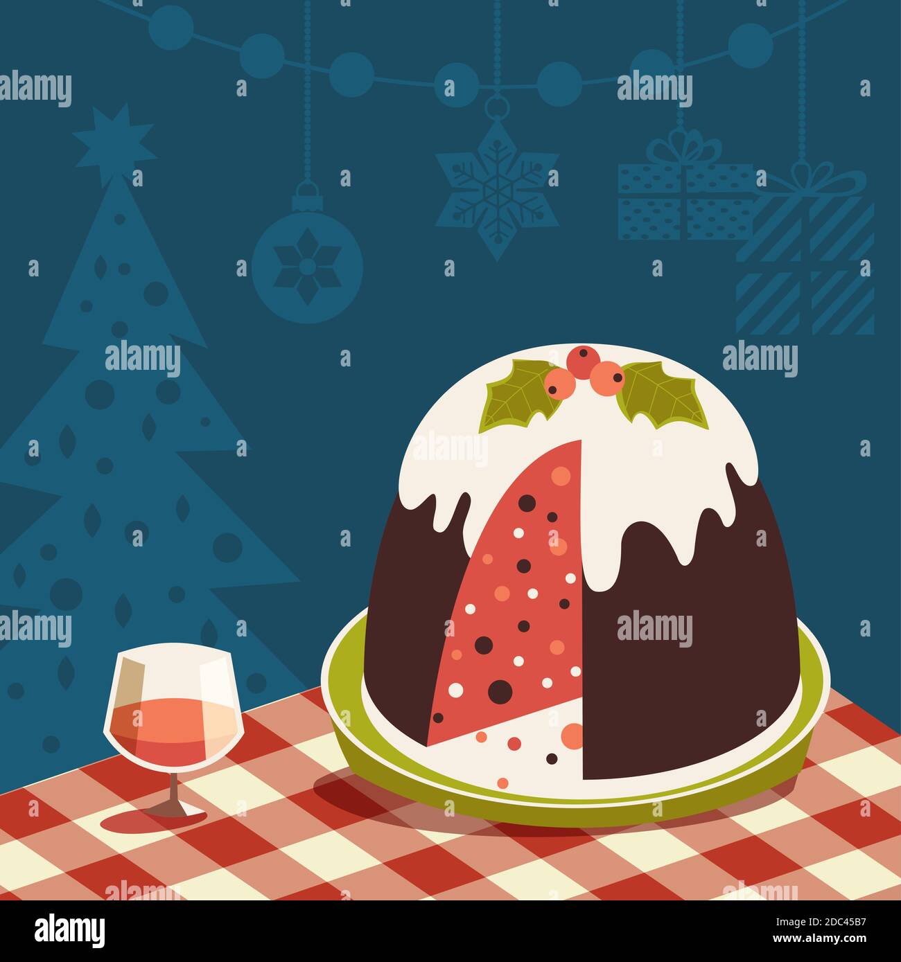 Affiche vectorielle décorative à motif pudding de Noël Illustration de Vecteur