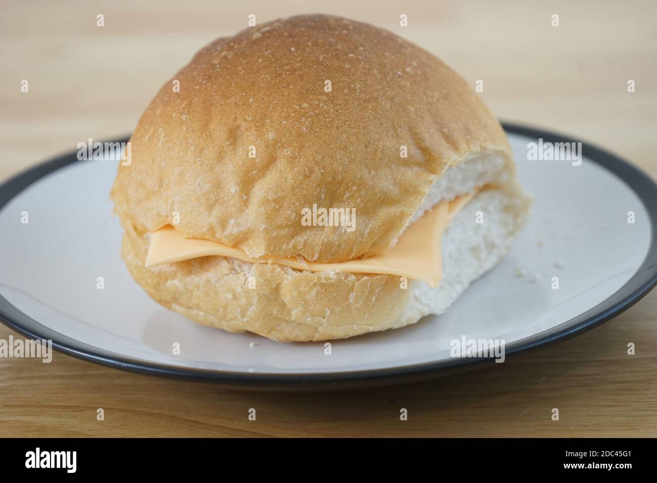 Un rouleau de fromage ordinaire à l'aspect solitaire sur une assiette Banque D'Images