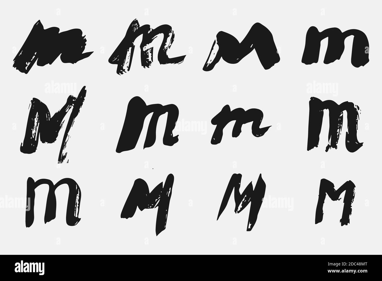 Lettre noire M écrite en calligraphie de grunge. Illustration de Vecteur