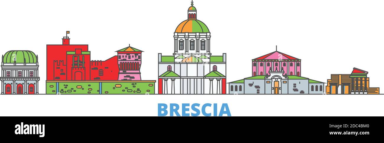 Italie, Brescia ligne paysage urbain, vecteur plat. Monument de la ville de voyage, illustration d'oultine, icônes du monde de ligne Illustration de Vecteur