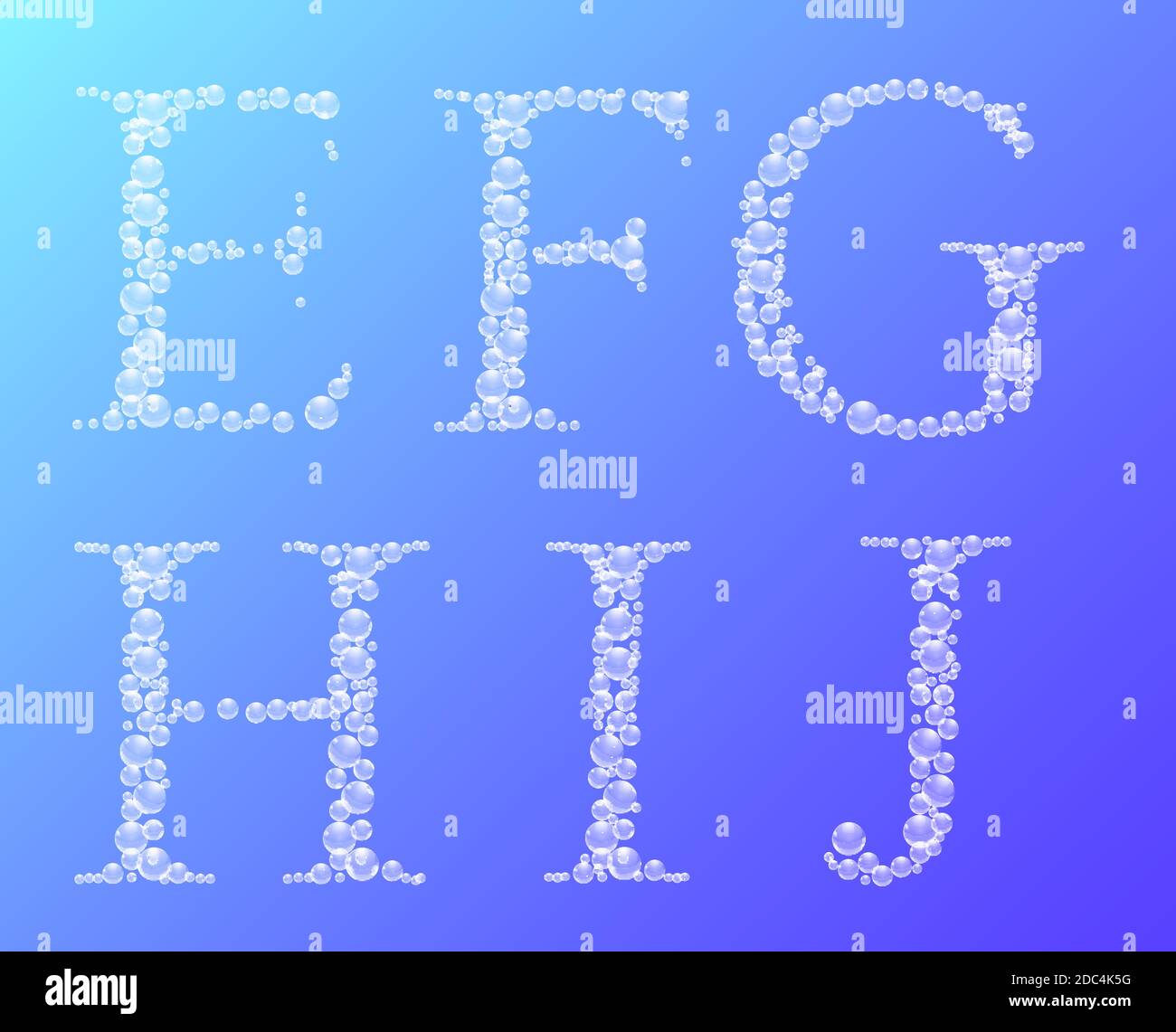 Jeu de gouttes d'eau lettres de l'alphabet latin E, F, G, H, I, J. police vectorielle artistique sur fond dégradé. Illustration de Vecteur