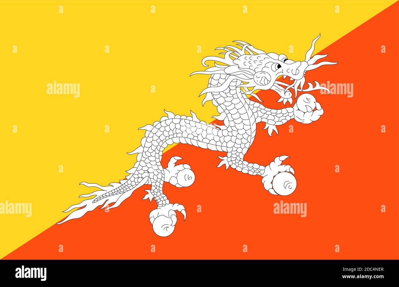 Gros plan sur le drapeau du Bhoutan Illustration de Vecteur