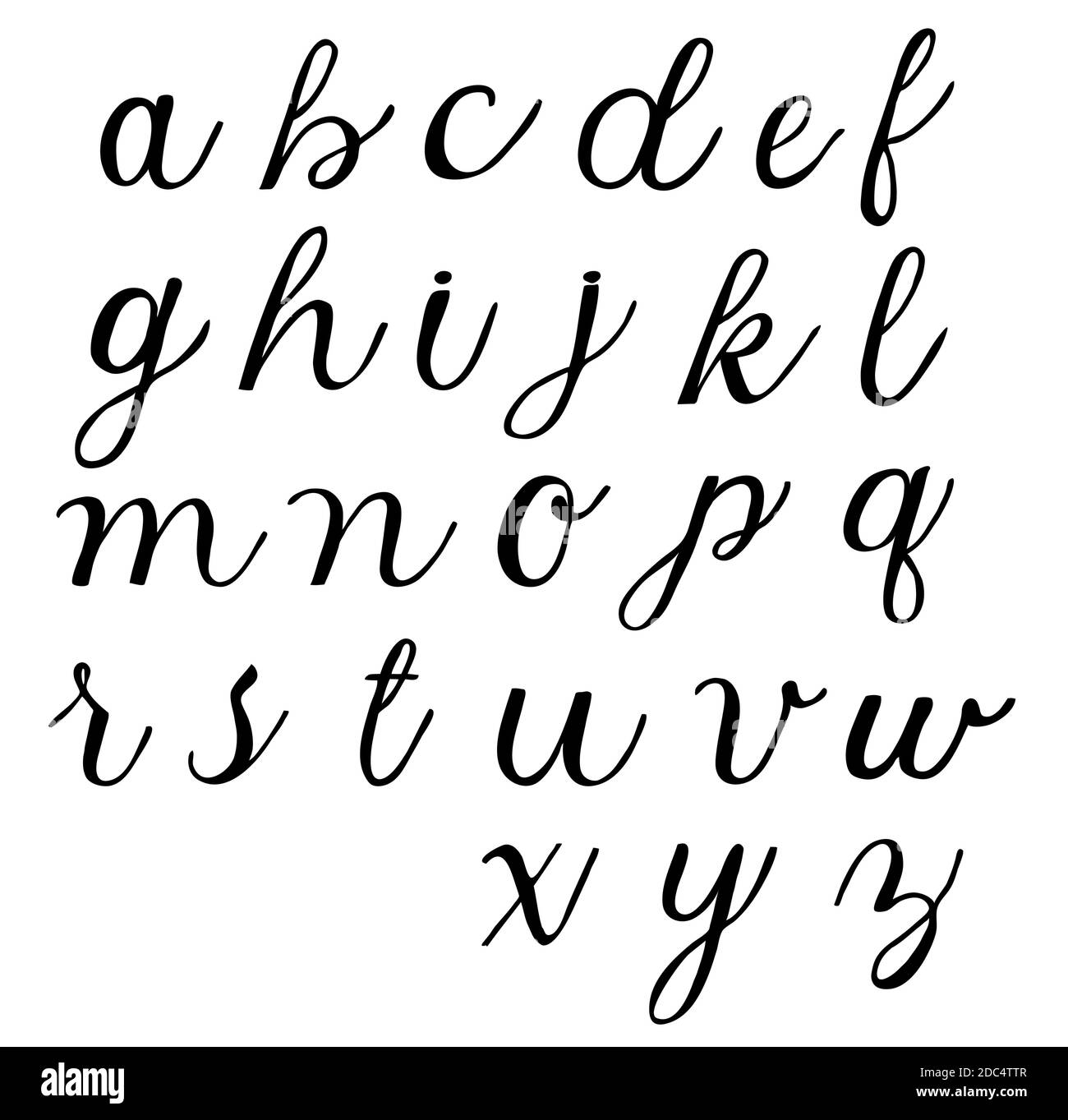 Alphabet latin vectoriel dessiné à la main , jeu de polices, isolé sur fond blanc. Lettrage Brushpen, calligraphie, minuscule Illustration de Vecteur