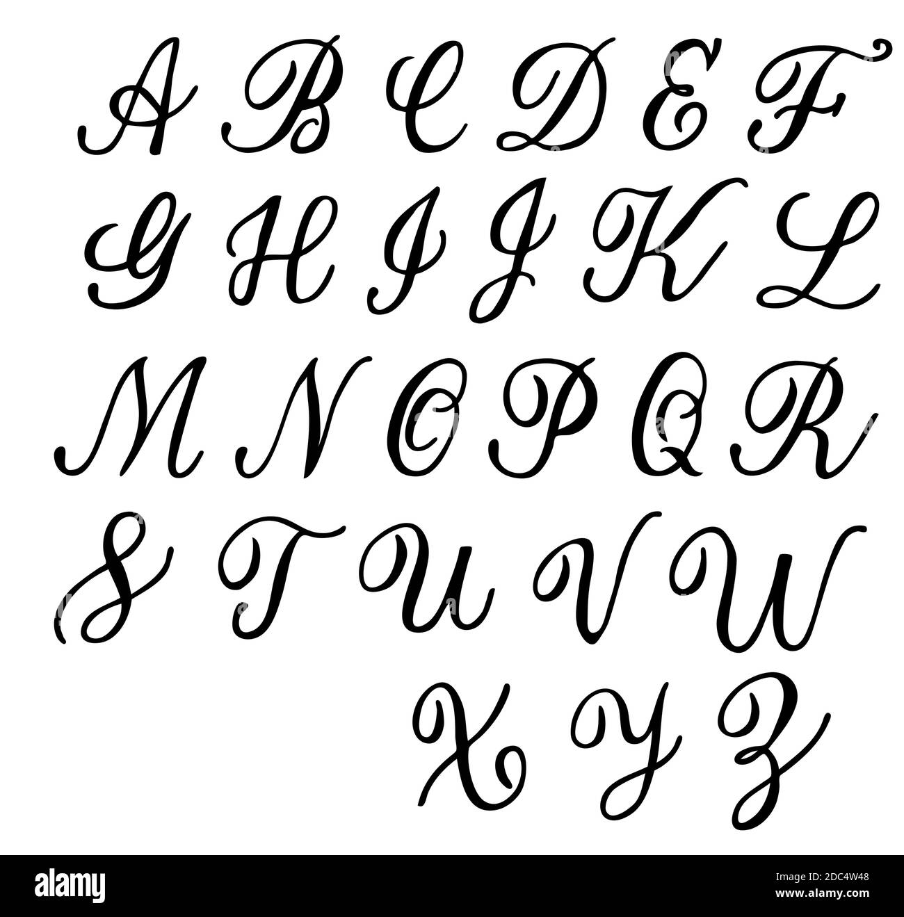 Alphabet latin vectoriel dessiné à la main , jeu de polices, isolé sur fond blanc. Lettrage Brushpen, calligraphie, majuscules Illustration de Vecteur