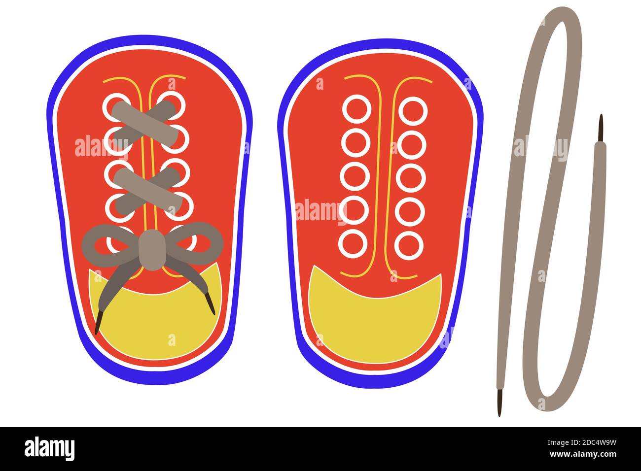 Laçage de chaussures de jeu de filetage. Jouets Montessori pour l'éducation des jeunes enfants. Apprendre à nouer des chaussures et à perfectionner les compétences du moteur. Illustration vectorielle de style plat. Illustration de Vecteur