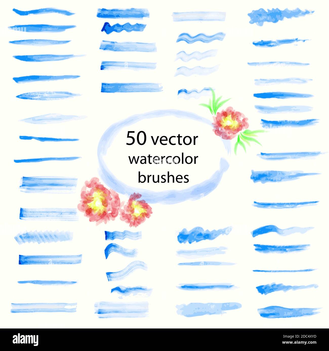 Jeu de 50 formes vectorielles aquarelle. Traits tracés à la main. Texture et éléments de conception. Illustration de Vecteur