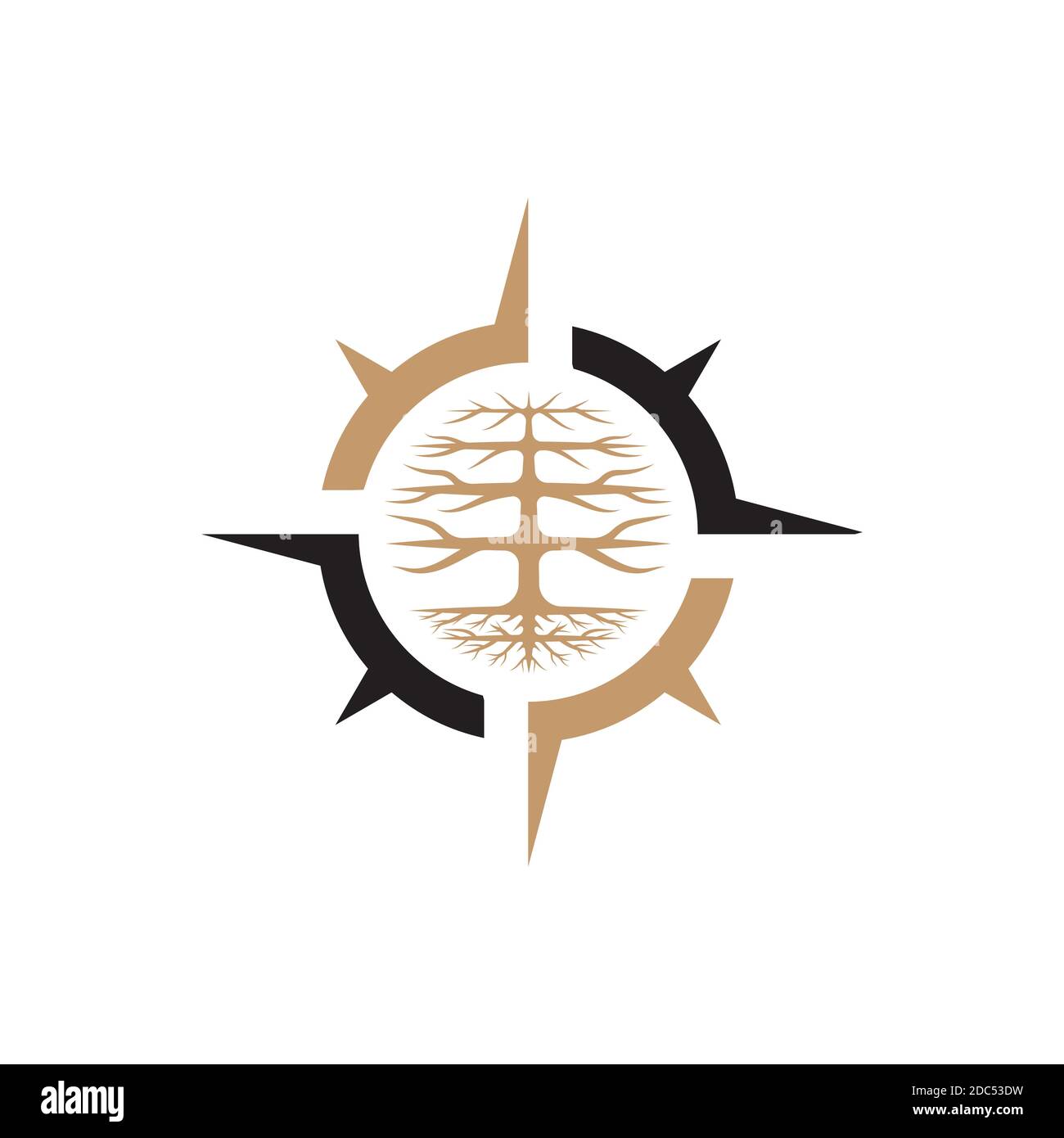 Modèle vectoriel de conception de compas avec logo arbre.symbole de destination créatif Illustration de Vecteur