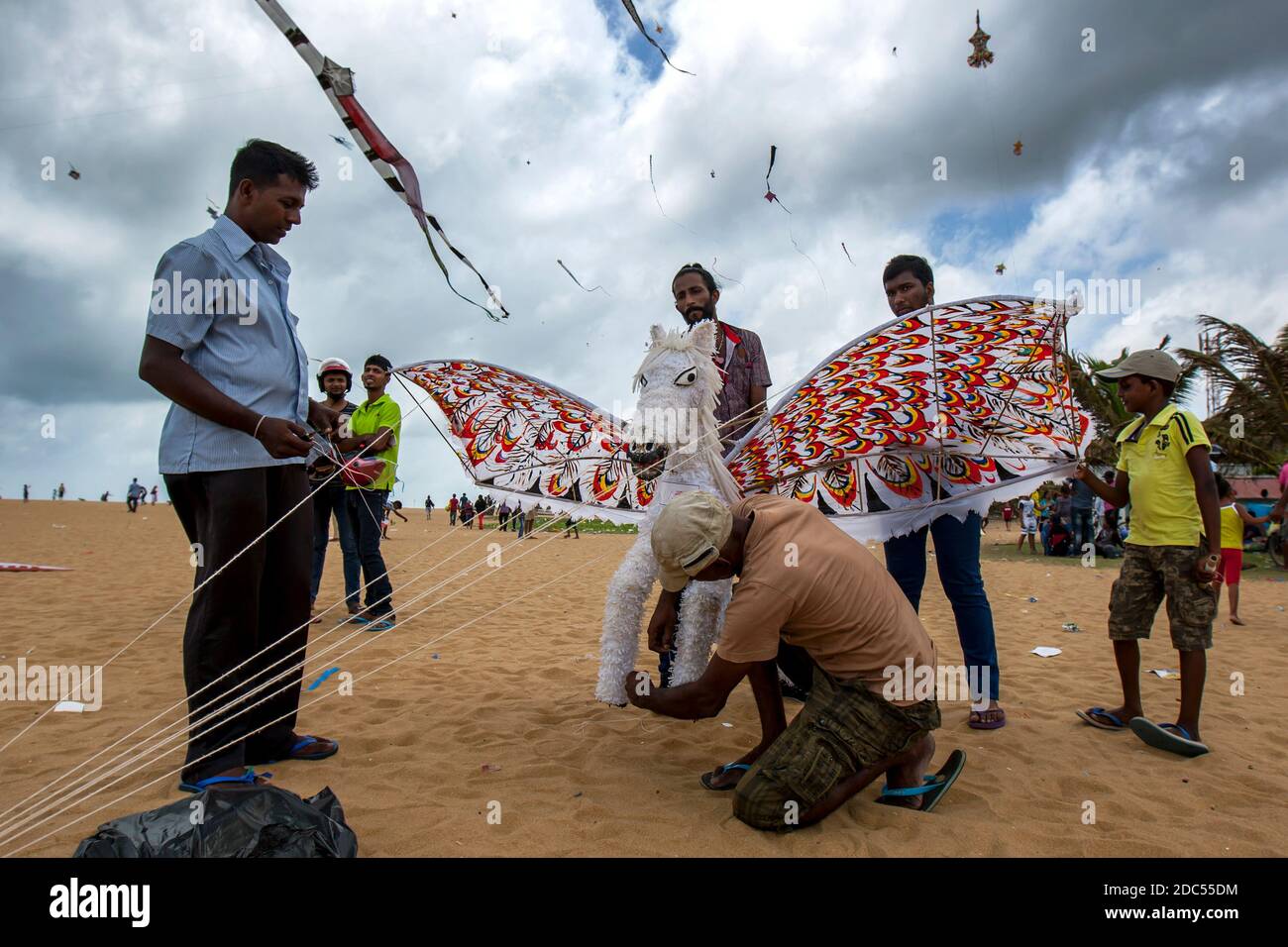 Un cheval volant se prépare pour le décollage de la plage de Negombo au Sri Lanka. Le cerf-volant était l'un des nombreux qui ont pris le ciel pendant le festival annuel du cerf-volant. Banque D'Images