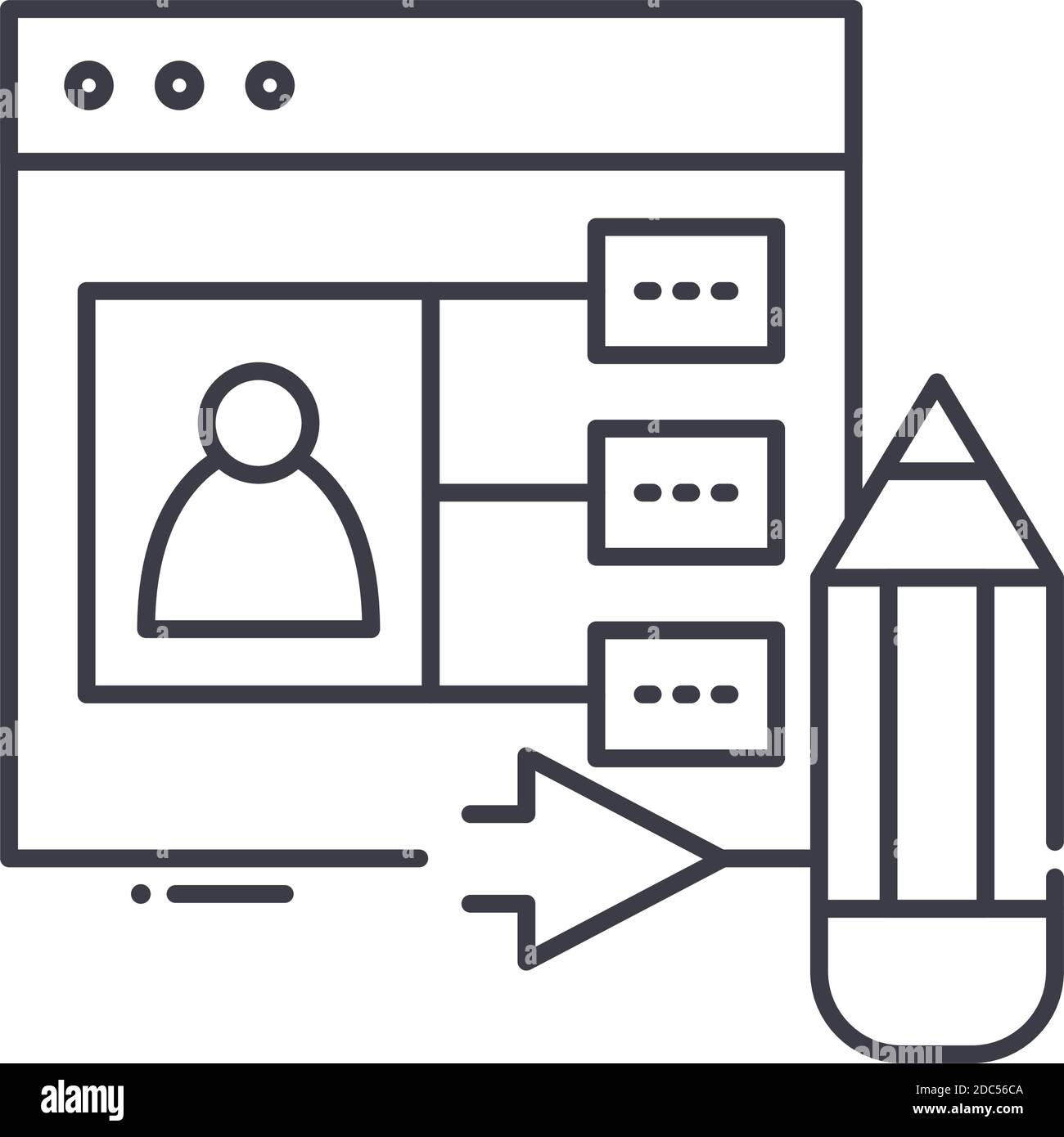 Icône de contenu généré par l'utilisateur, illustration isolée linéaire, vecteur de ligne mince, signe de conception Web, symbole de concept de contour avec contour modifiable sur blanc Illustration de Vecteur