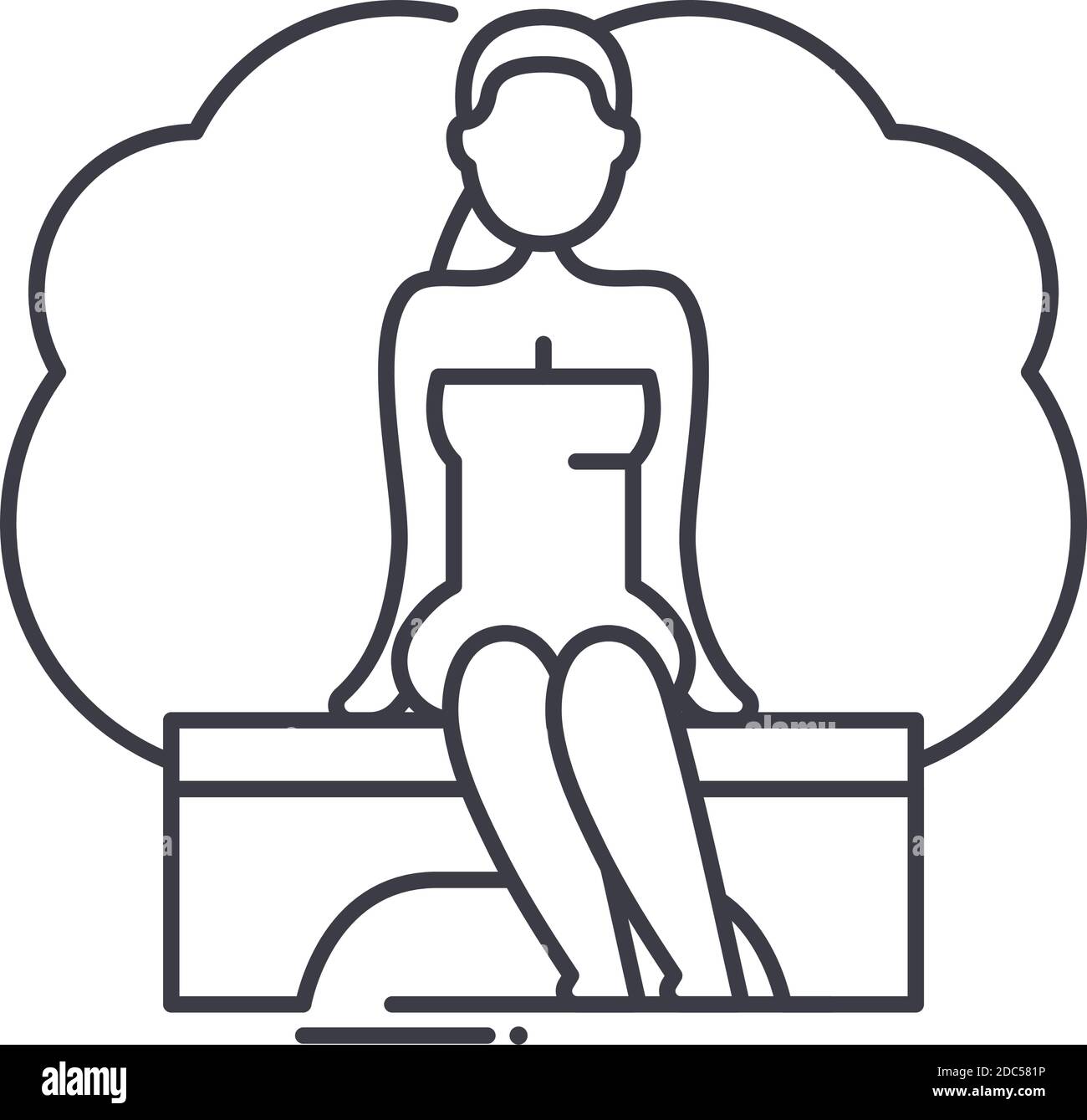 Icône de sauna de ruisseau, illustration isolée linéaire, vecteur de ligne mince, signe de conception de Web, symbole de concept de contour avec trait modifiable sur fond blanc. Illustration de Vecteur