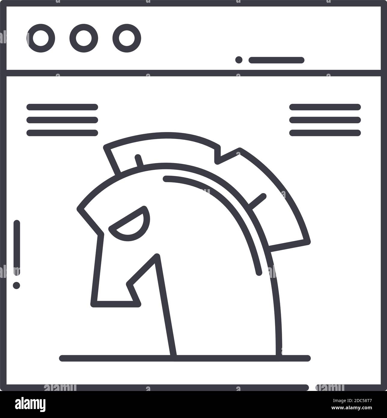 Icône de cheval de Troie, illustration isolée linéaire, vecteur de ligne mince, signe de conception Web, symbole de concept de contour avec contour modifiable sur fond blanc. Illustration de Vecteur