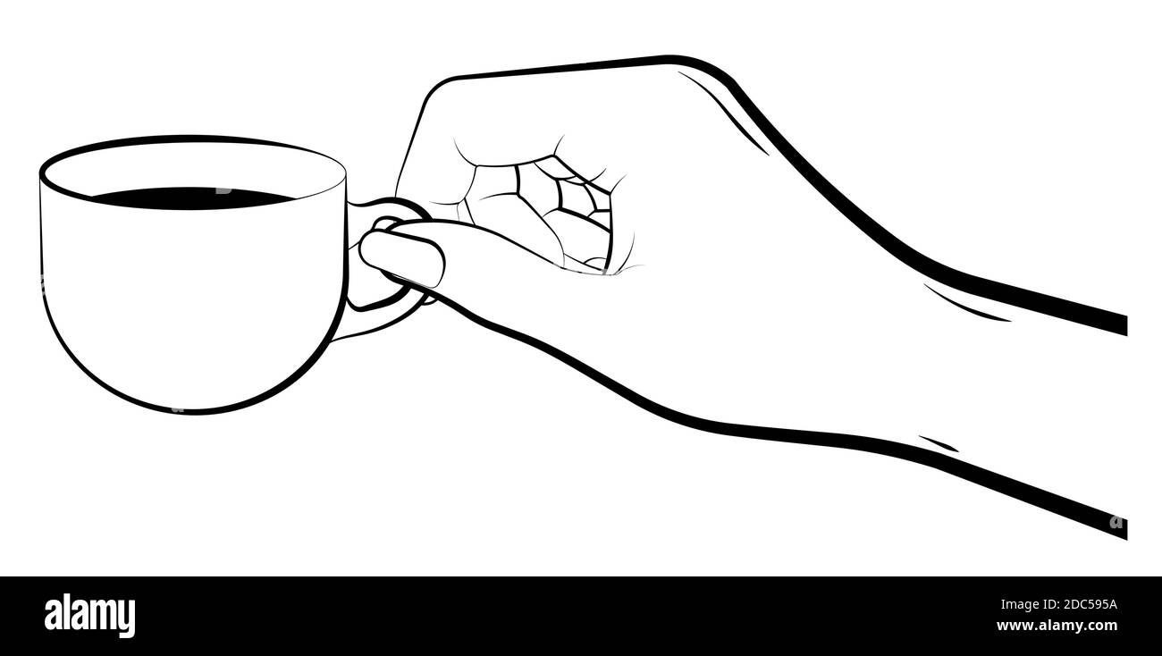 la main femelle tient délicatement une tasse en céramique avec du thé et du café. Une femme boit du thé dans une tasse. Boisson réchauffante en hiver. Vecteur Illustration de Vecteur