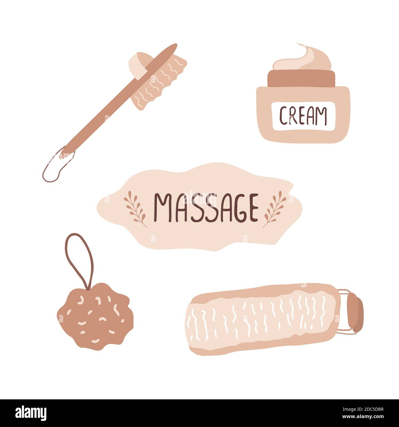 Produits biologiques pour le massage corporel. Routine du matin. Illustration de Vecteur