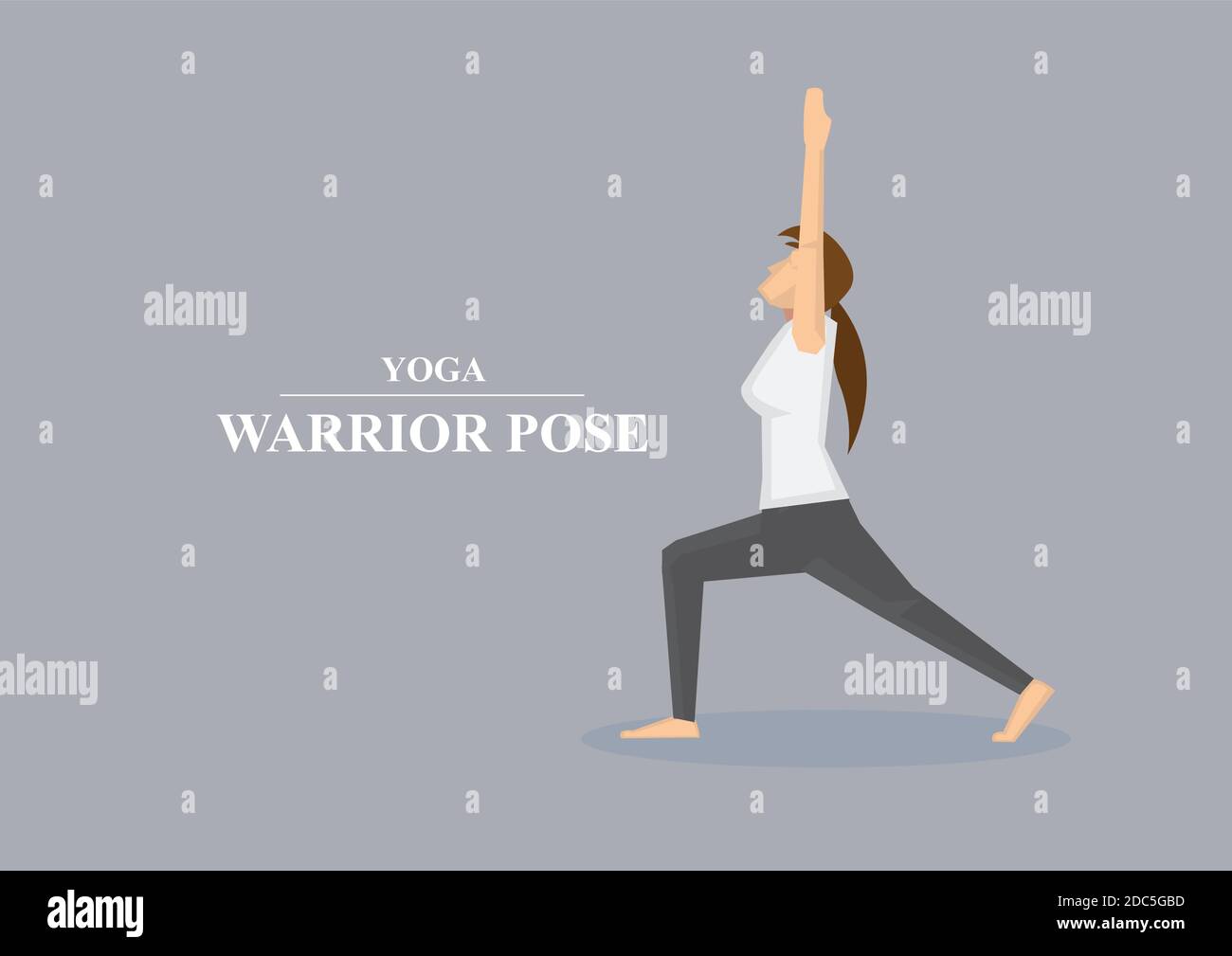 Vue de profil des femmes sportives en posture de guerrier de yoga avec les deux bras étirés dans l'air et un genou plié. Illustration vectorielle isolée sur gris Uni Illustration de Vecteur