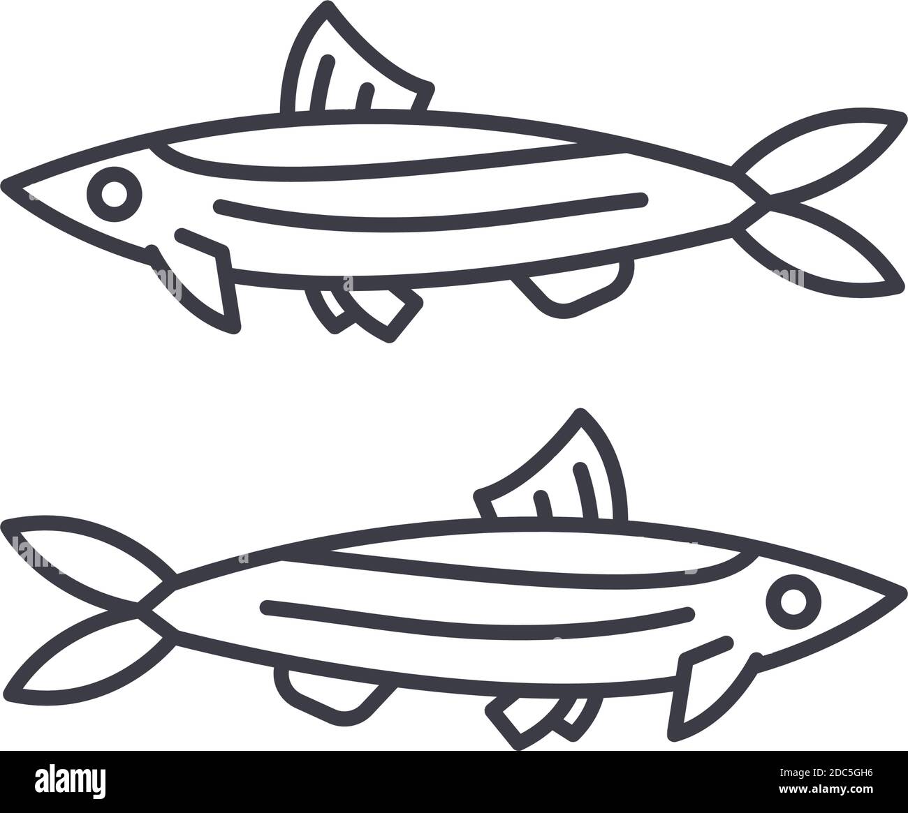 Icône sardine, illustration linéaire isolée, vecteur de ligne mince, signe de conception Web, symbole de concept de contour avec contour modifiable sur fond blanc. Illustration de Vecteur