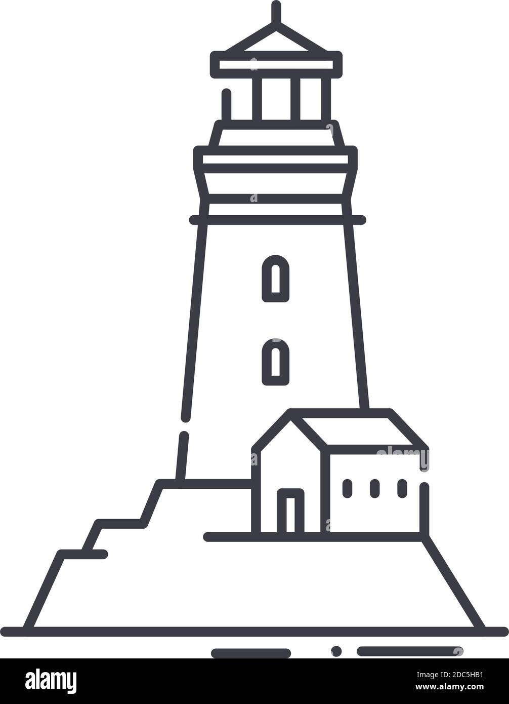 Icône de bâtiment de phare, illustration isolée linéaire, vecteur de ligne mince, signe de conception de Web, symbole de concept de contour avec trait modifiable sur blanc Illustration de Vecteur