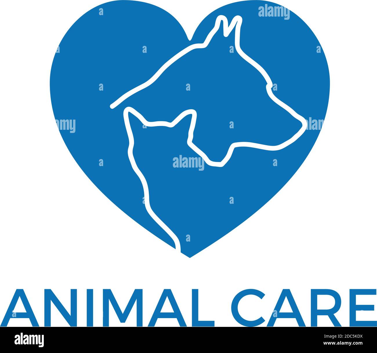 Logo vectoriel pour l'amour et le soin du chien et du chat. Silhouette d'animaux à l'intérieur d'un coeur Illustration de Vecteur