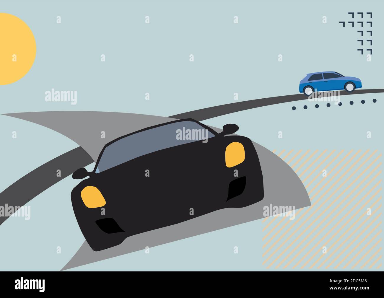 Course automobile sur la route. Arrière-plan de l'affiche vectorielle de style rétro Illustration de Vecteur