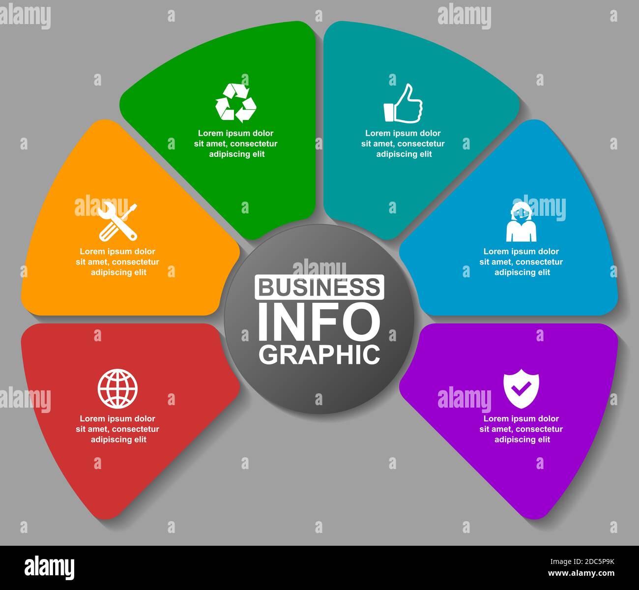 Modèle vectoriel d'infographie d'entreprise avec 6 options Illustration de Vecteur