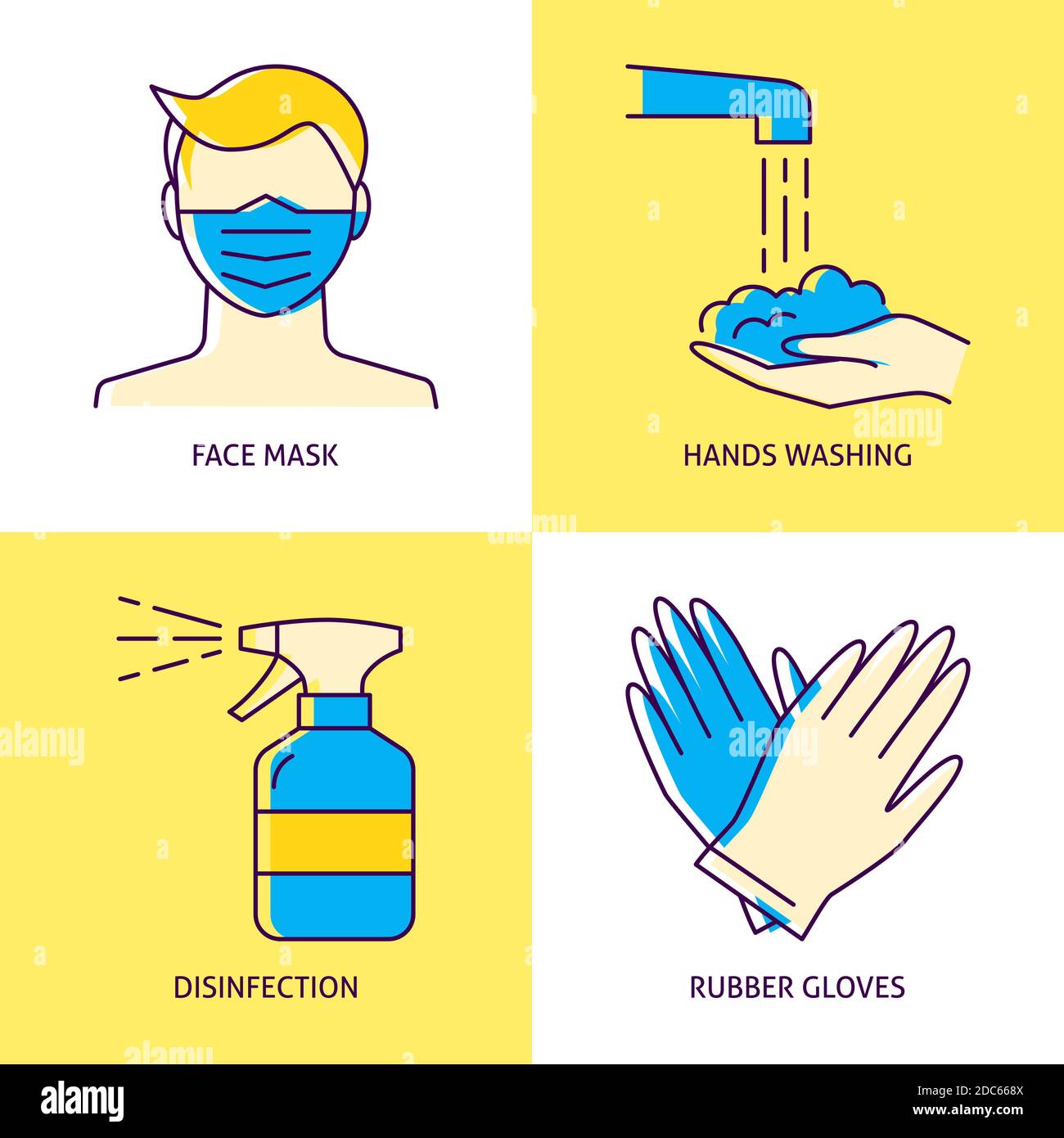 Icône de prévention des coronavirus définie en style de ligne Illustration de Vecteur