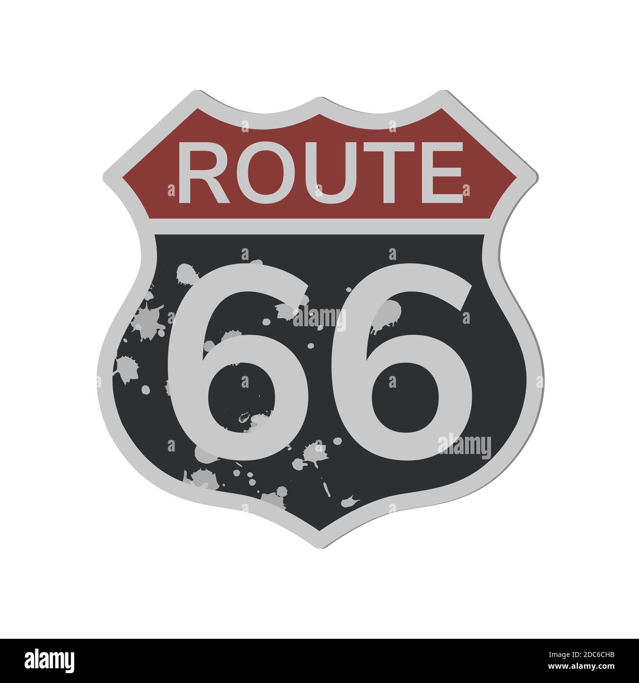 Route 66. Coloris noir et rouge avec éraflures. Illustration vectorielle. Objet isolé sur blanc. Illustration de Vecteur