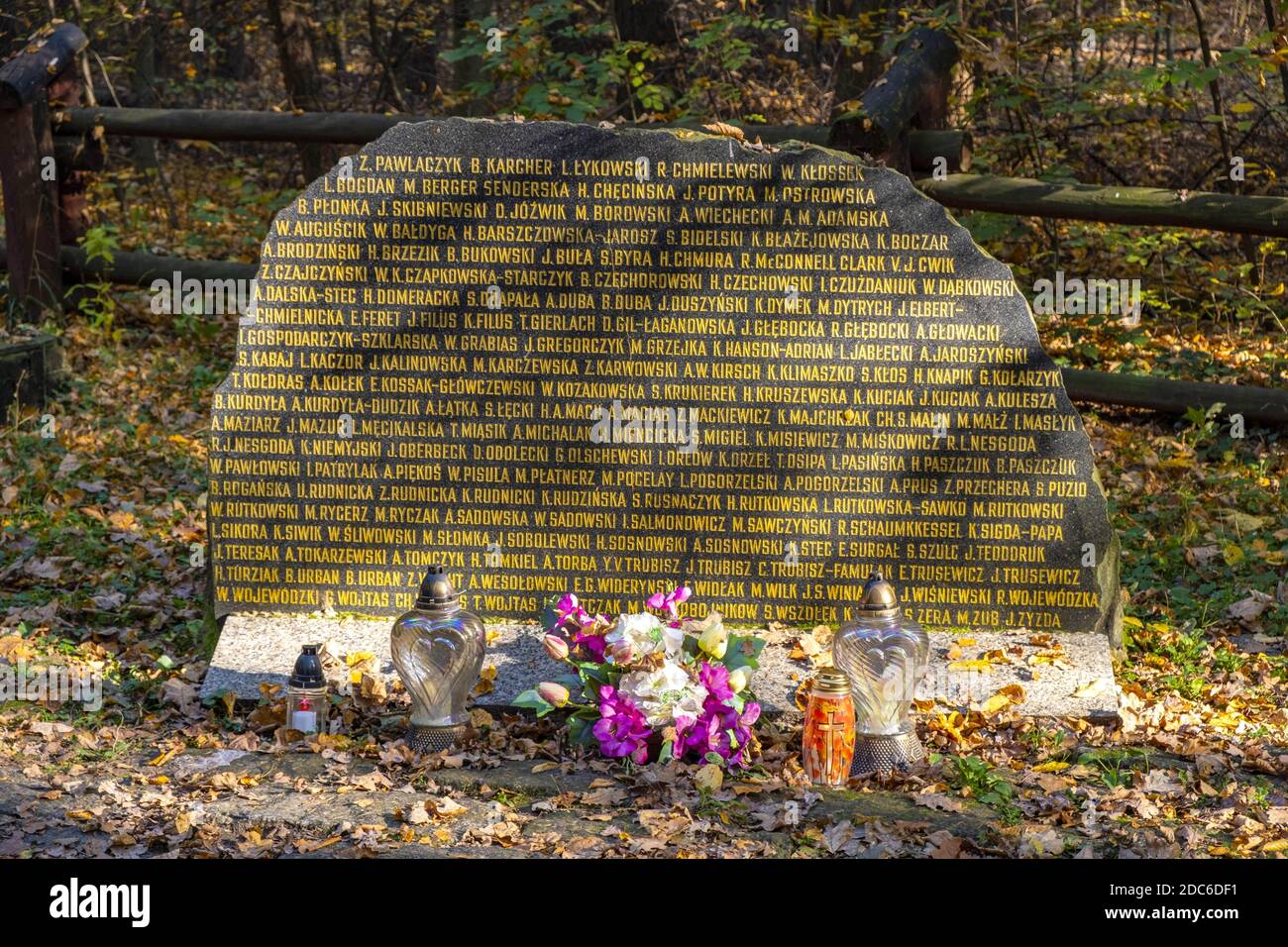 Varsovie, Mazovia / Pologne - 2019/10/20: Mémorial de l'accident du vol 5055 sur le site de l'accident d'avion du 9 mai 1987 dans la forêt de Las Kabacki Banque D'Images