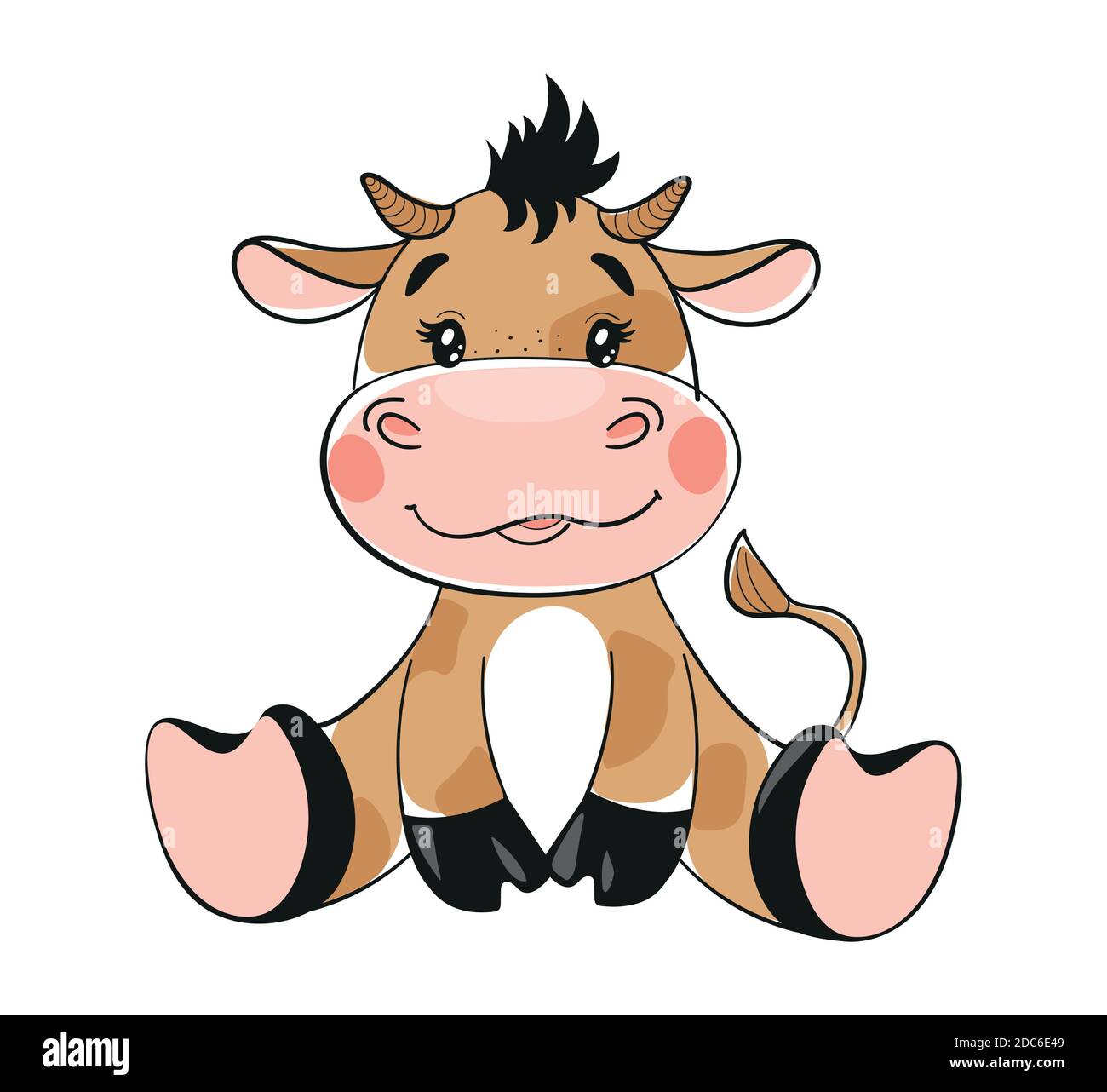 Joli Taureau A Motif Dessin Anime Et Plat Bebe Taureau Symbole De 21 Clip Art Avec Animal Isole Sur Fond Blanc Illustration Du Vecteur De Stock Bonne Annee 21 De L Ox Taurus Image