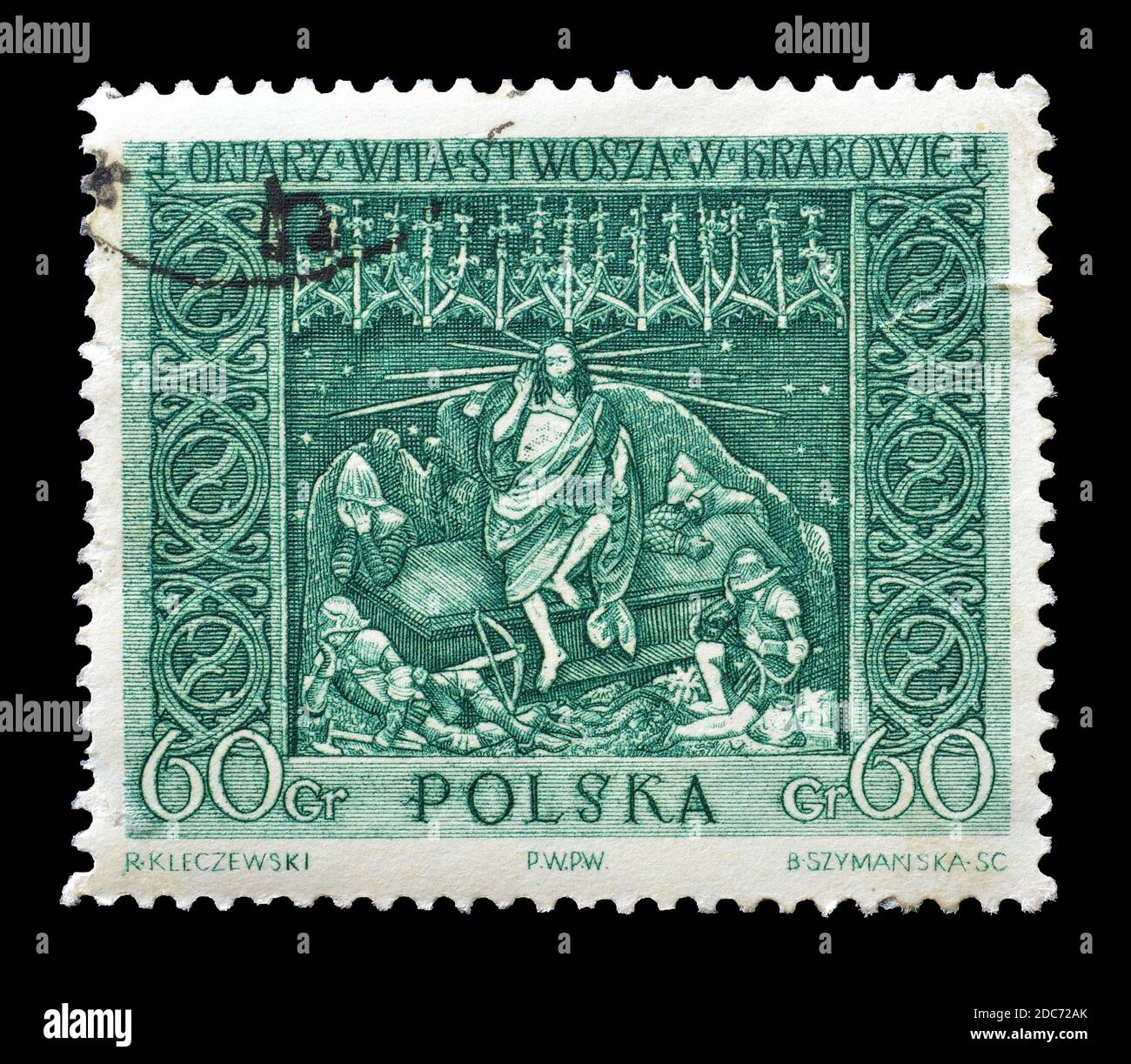 Pologne - vers 1960 : timbre-poste annulé imprimé par la Pologne, qui montre la Résurrection sur le retable de Veit Stoss à Cracovie, vers 1960. Banque D'Images
