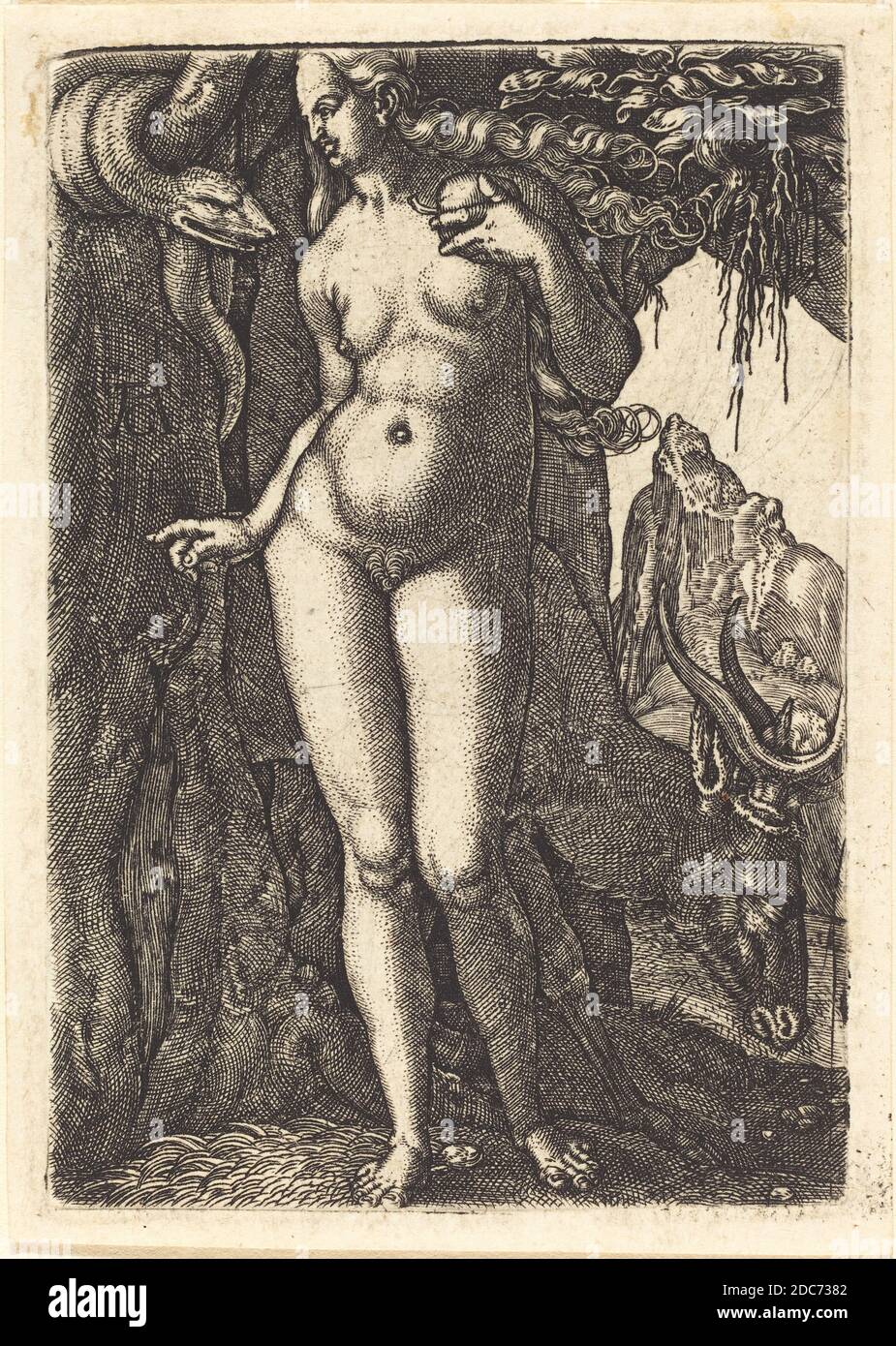 Heinrich Aldeverver, (artiste), allemand, 1502 - 1555/1561, Eve, gravure Banque D'Images