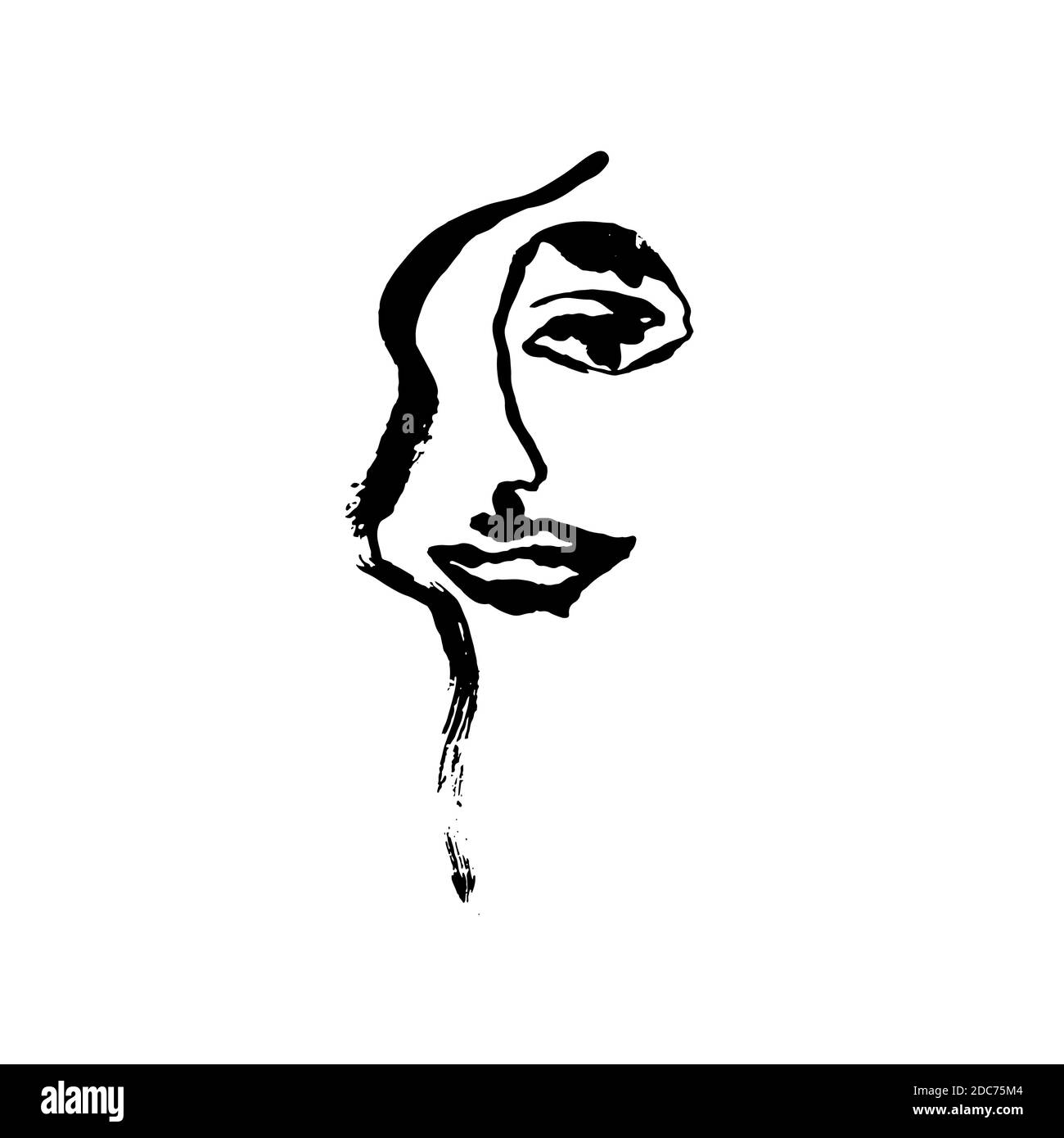 Portrait de fille abstrait peint par pinceau sec rugueux. Illustration vectorielle. Illustration de Vecteur