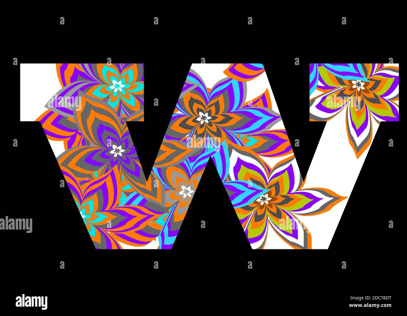 Alphabet W en motif fleuri coloré amusant pour la décoration Banque D'Images