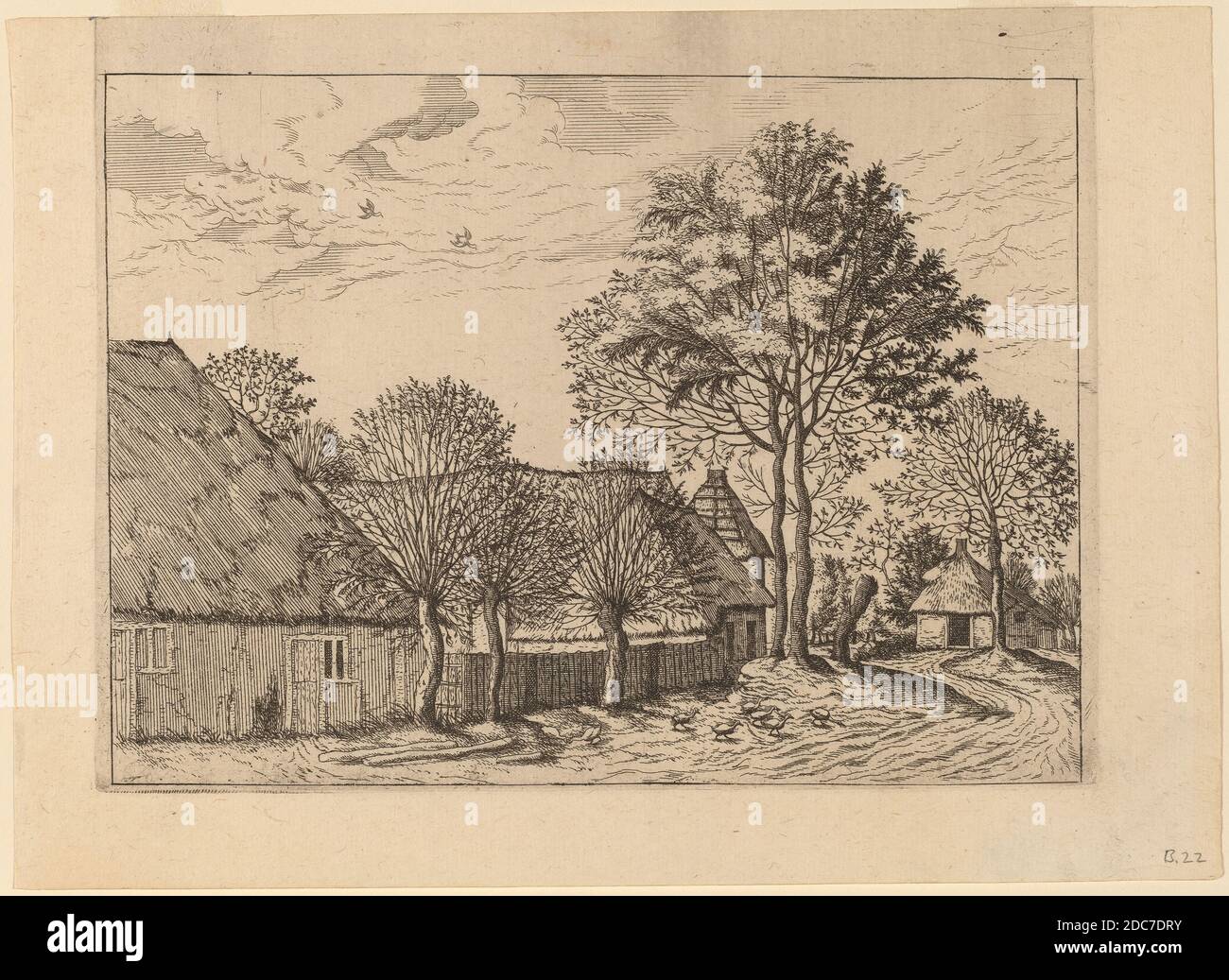 Lucas van Doetechum, (artiste), néerlandais, actif 1554/1572; décédé avant 1589, Johannes van Doetechum l'ancien, (artiste), néerlandais, décédé en 1605, Maître des petits paysages, (artiste après), Netherlandish, Farms, petits paysages (New Holl. 118-161), (série), publié le 1559/1561, gravure retouchée avec gravure Banque D'Images