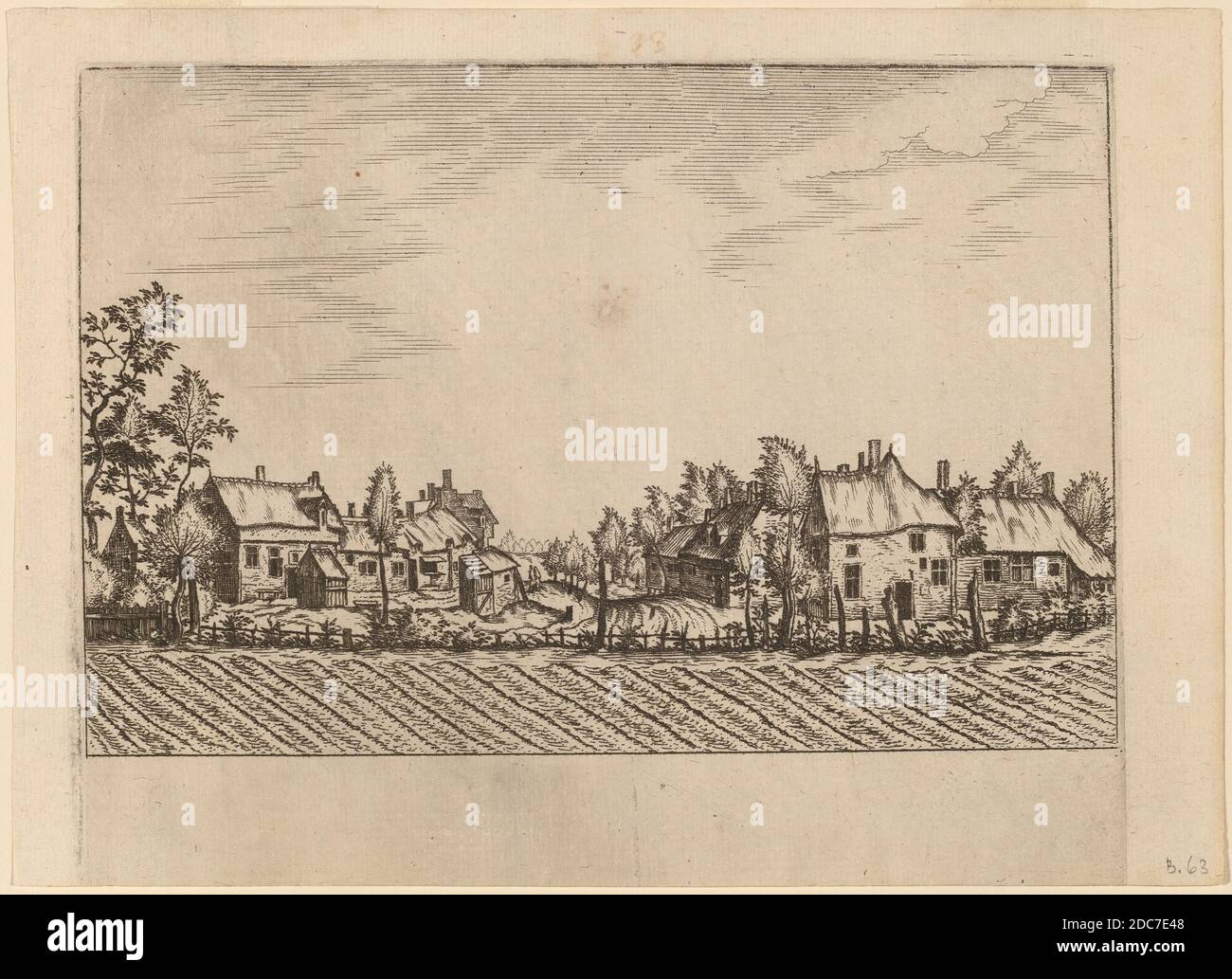 Lucas van Doetechum, (artiste), néerlandais, actif 1554/1572; décédé avant 1589, Johannes van Doetechum l'ancien, (artiste), néerlandais, décédé en 1605, Maître des petits paysages, (artiste après), Netherlandish, Farms, petits paysages (New Holl. 116-181), (série), publié le 1559/1561, gravure retouchée avec gravure Banque D'Images