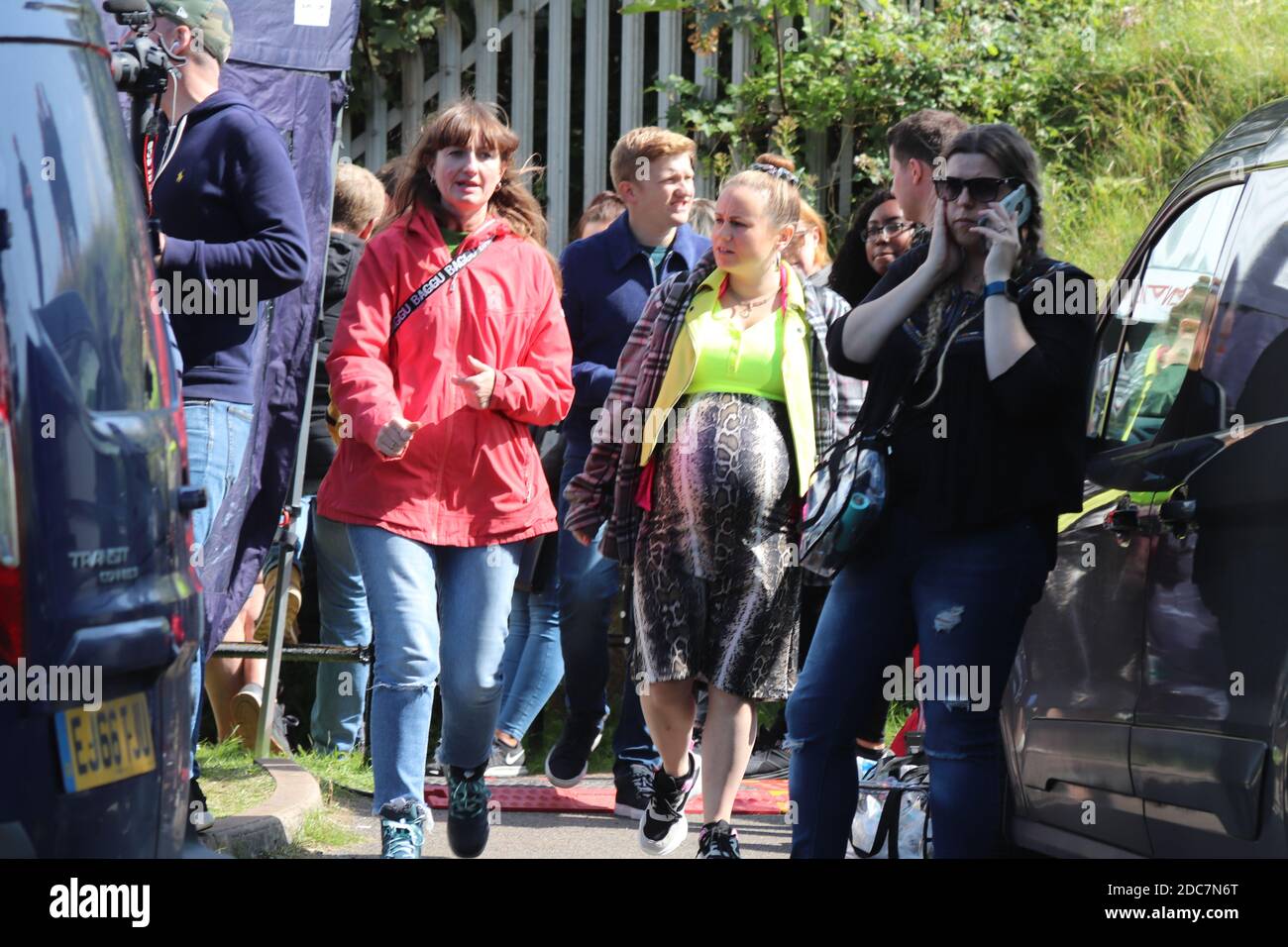 Couronnement rue casting Sam Aston et Gemini hiver tournage de scènes de téléphérique à Happy Valley Great Orme Llandudno North Wales crédit: Mike Clarke Banque D'Images